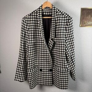 Stephen Douglas Ltd Vintage 100% Wool Houndstooth Blazer Black White Womens 12